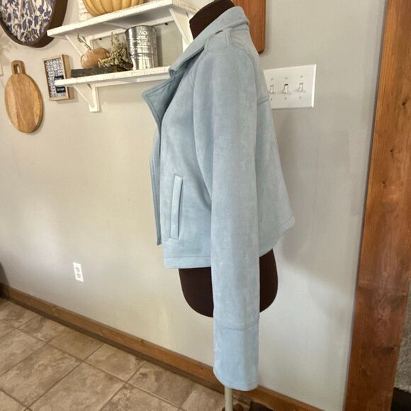 NWT Philosophy faux leather suede womens jacket blazer size medium baby blue - Picture 3 of 9